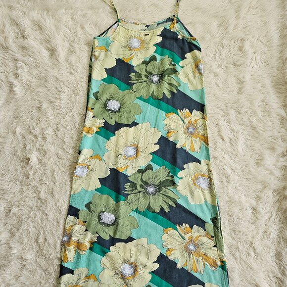 O'Neill O’Neill Neptune Floral Maxi A-line Side Slits Teal Dress Size S - Picture 3 of 9
